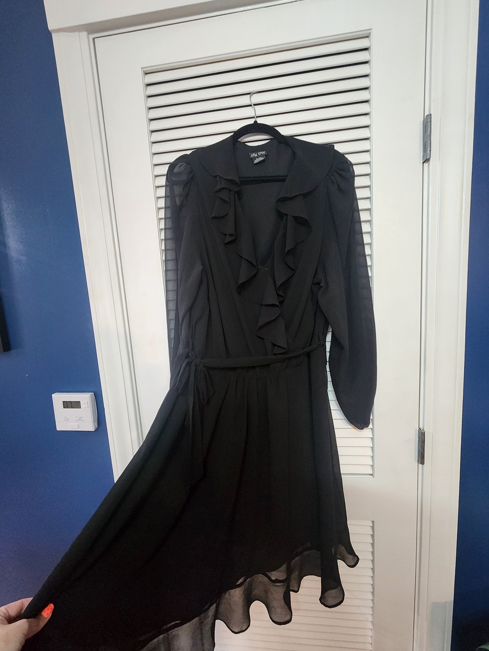 City Chic Black Long Sleeve Ruffle Wrap Dress
